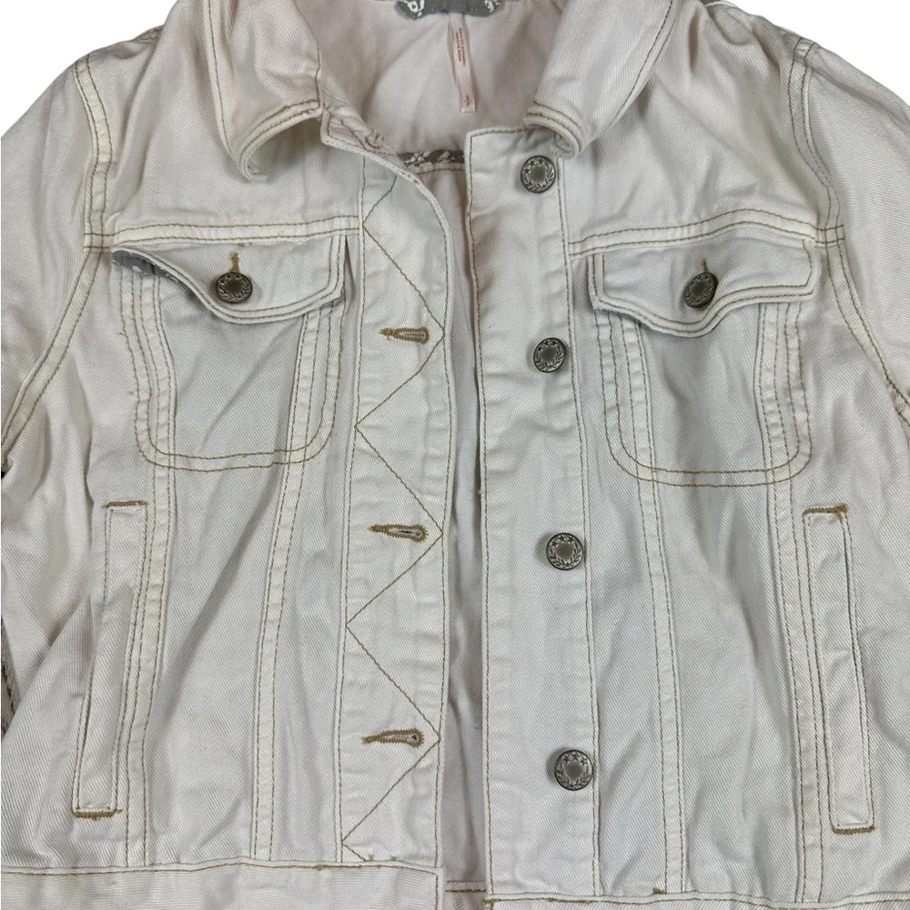 FREE PEOPLE: Fitted Cream Denim Jean Jacket - Size Small - Picture 5 of 11